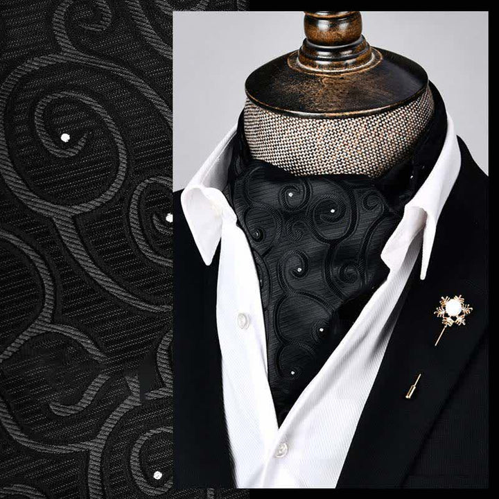 Cravate Ascot Paisley florale moderne noire et grande
