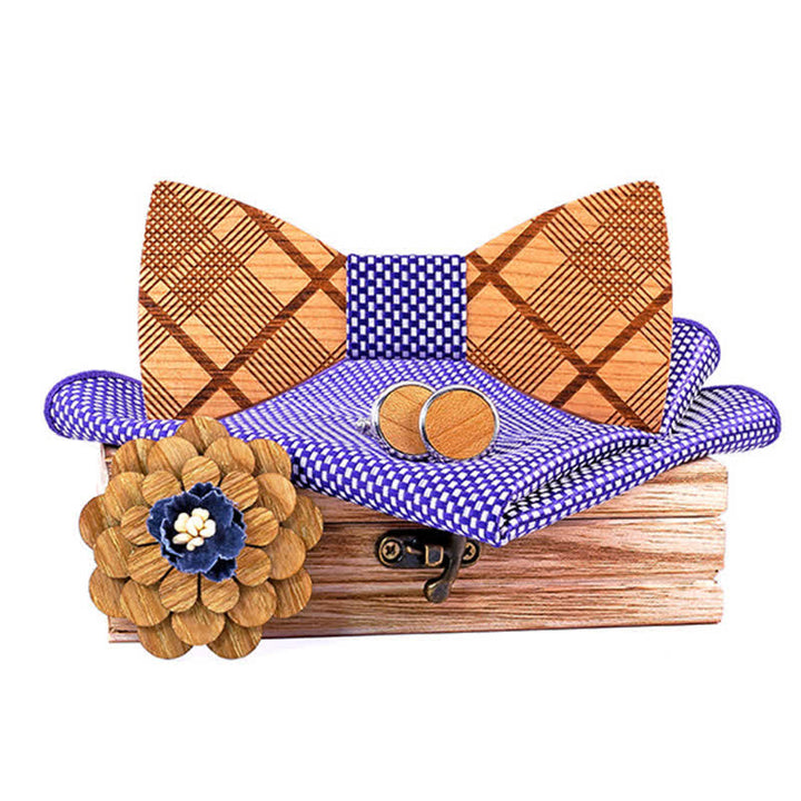 Lot de 4 nœuds papillon en bois sculpté pour homme