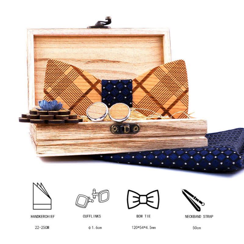 Lot de 4 nœuds papillon en bois sculpté pour homme