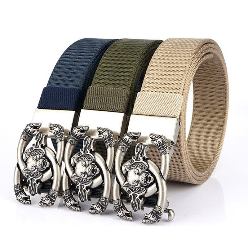 Ceinture en nylon pour homme avec loups féroces en flammes