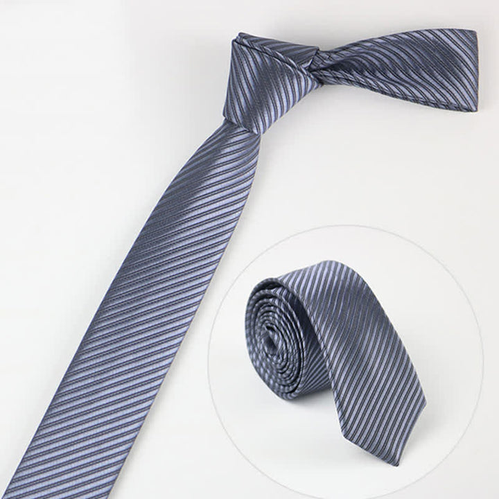 Cravate quotidienne en sergé gris bleu blanc uni pour homme - Gris - image 3