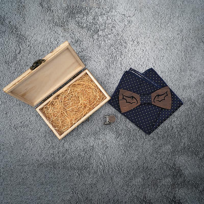 Lot de 3 nœuds papillon en bois avec ailes de démon pour homme