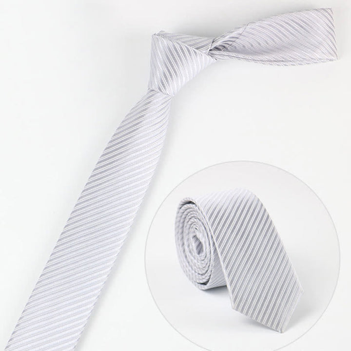 Cravate quotidienne en sergé gris bleu blanc uni pour homme - Blanc - image 6