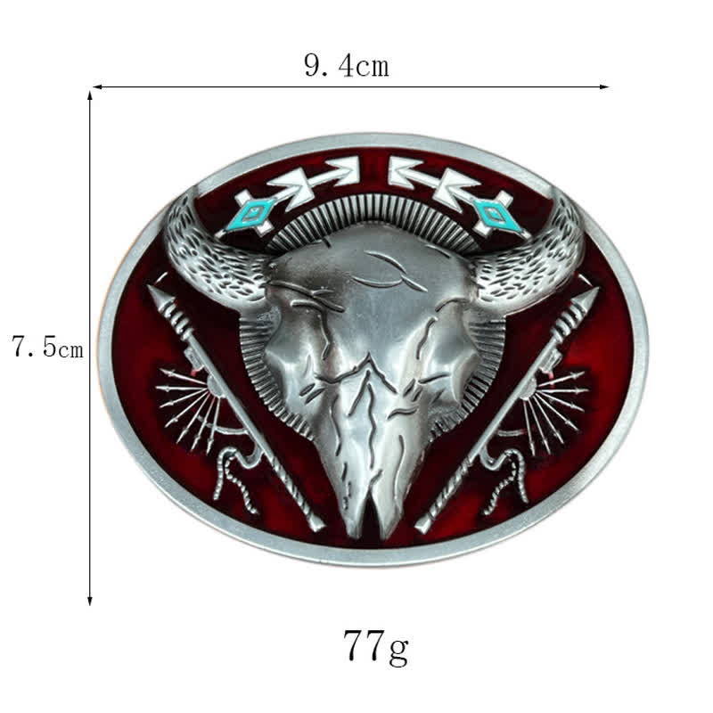 Ceinture en cuir à boucle tête de mort de taureau à thème indien pour hommes