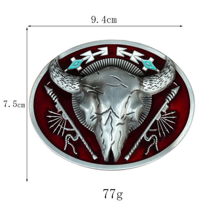Ceinture en cuir à boucle tête de mort de taureau à thème indien pour hommes