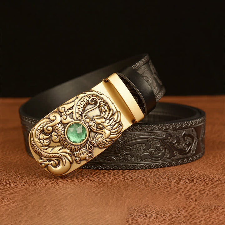 Ceinture en cuir pour homme avec pierre précieuse gravée en forme de dragon