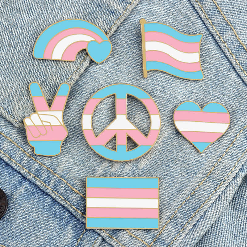 Lot de 6 broches avec drapeau arc-en-ciel rose et bleu pour la Journée de la fierté