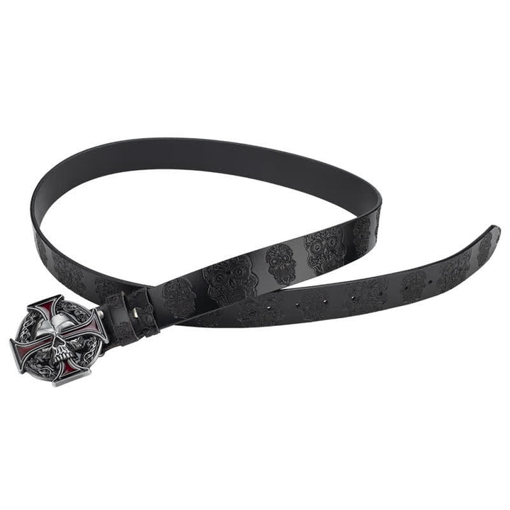 Ceinture en cuir à motif tête de mort en relief pour homme