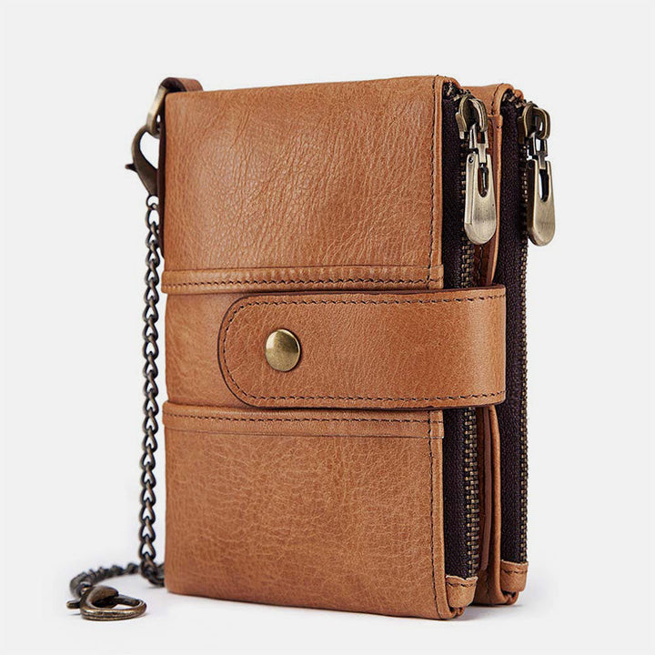 Portefeuille rétro antivol en cuir véritable avec chaîne