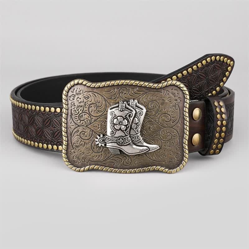 Ceinture en cuir à boucle géométrique pour bottes de cowboy pour hommes