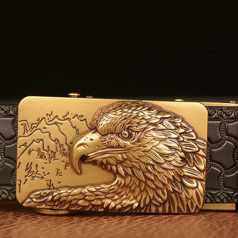 Ceinture en cuir sculptée à tête d'aigle pour homme