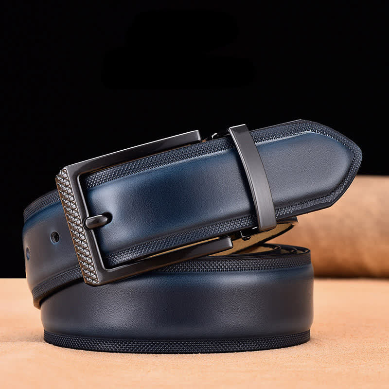 Ceinture en cuir noir et argent noble pour homme - Bleu foncé et noir - 46 - image 6