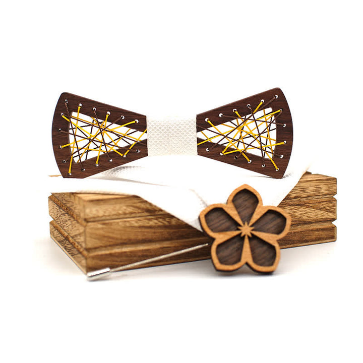 Ensemble de 3 nœuds papillon en bois tissés et brodés pour hommes