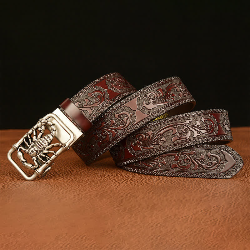 Ceinture en cuir gravée en relief avec scorpion pour homme