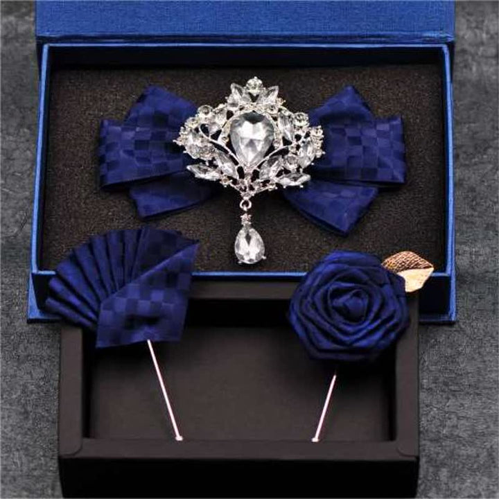 Ensemble de 3 broches et nœuds papillon à carreaux en strass