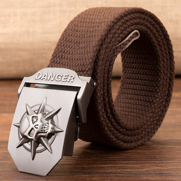 Ceinture en toile tissée à boucle automatique pour homme avec tête de mort