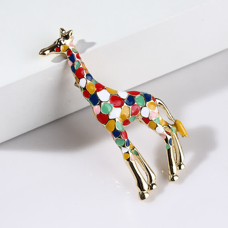 Broche girafe en émail brillant pour femme