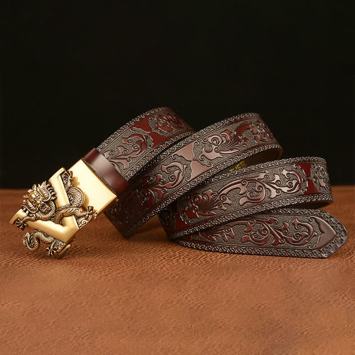 Ceinture en cuir avec motif dragon en relief et lettre V pour homme
