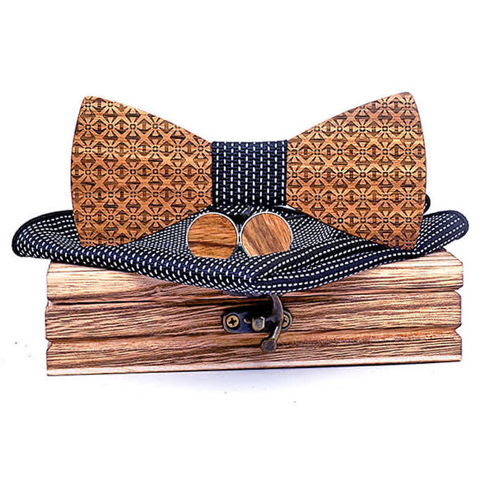 Lot de 3 nœuds papillon en bois pour homme avec flocons de neige de Noël
