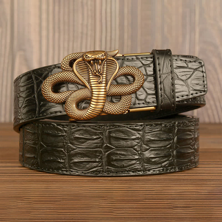 Ceinture en cuir à motif alligator cobra bouclé pour homme