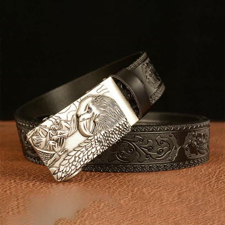 Ceinture en cuir pour homme avec motif d'aigle et paysage animalier