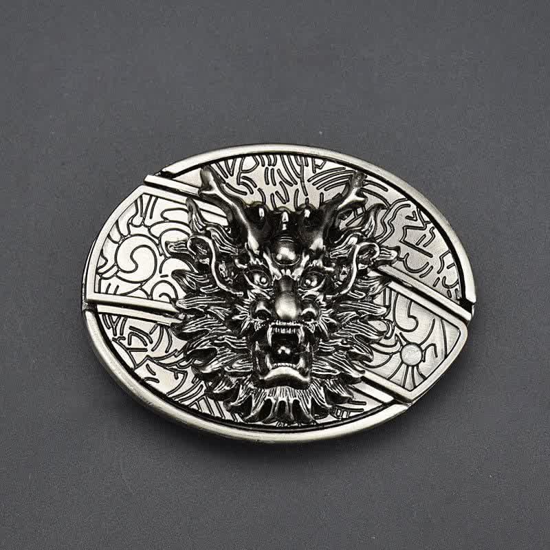 Ceinture en cuir pour homme avec tête de dragon et couteau pliant