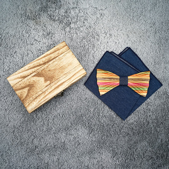 Lot de 2 nœuds papillon en bois froissés arc-en-ciel pour homme