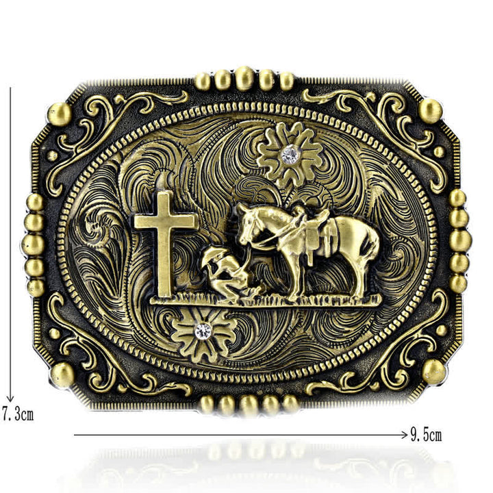 Ceinture en cuir à boucle de prière à genoux pour homme avec croix de cheval à faire soi-même