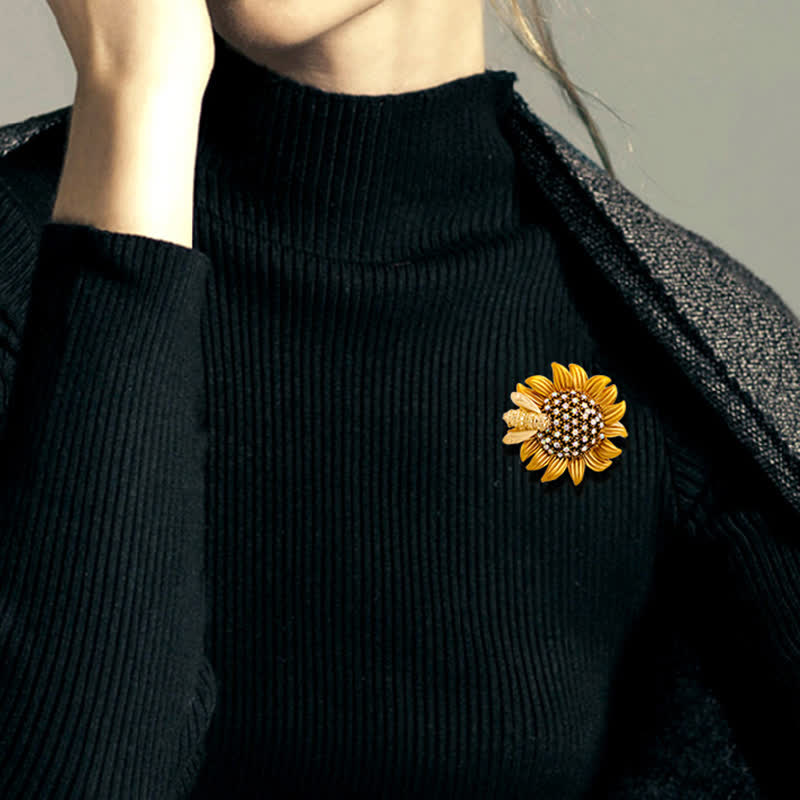 Broche pour femme en forme d'abeille et de tournesol