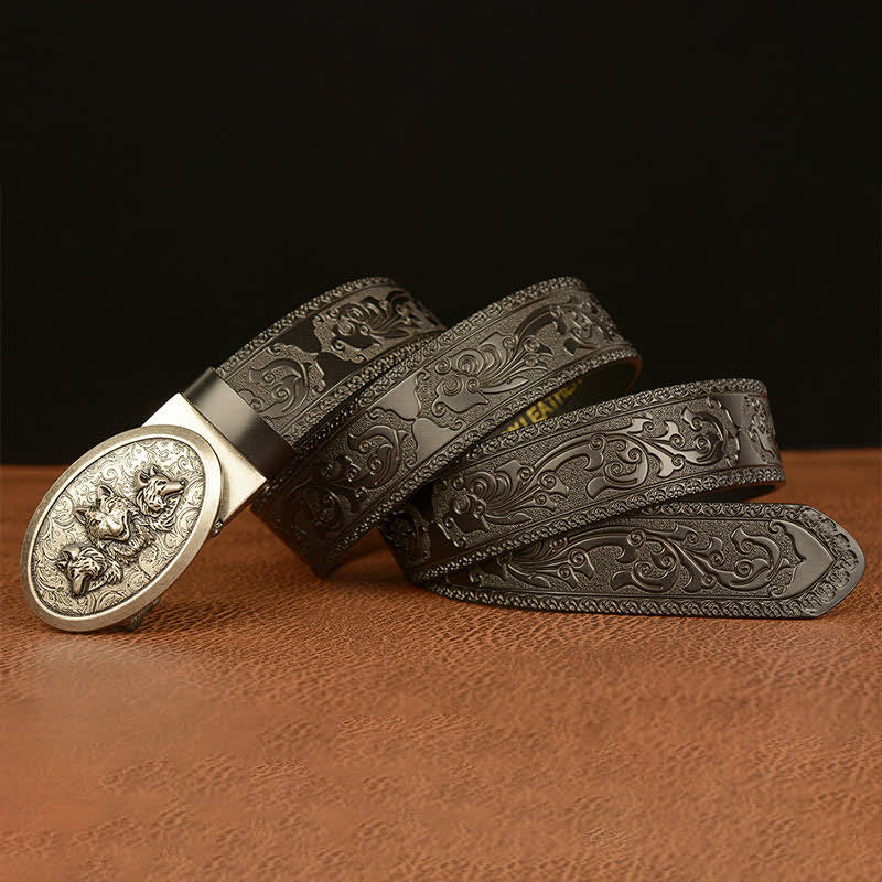 Ceinture en cuir pour homme avec motif Légende des loups affamés