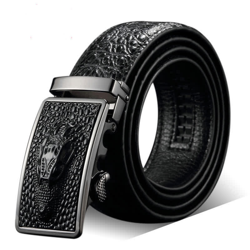 Ceinture en cuir à boucle en forme de tête d'alligator exotique pour homme