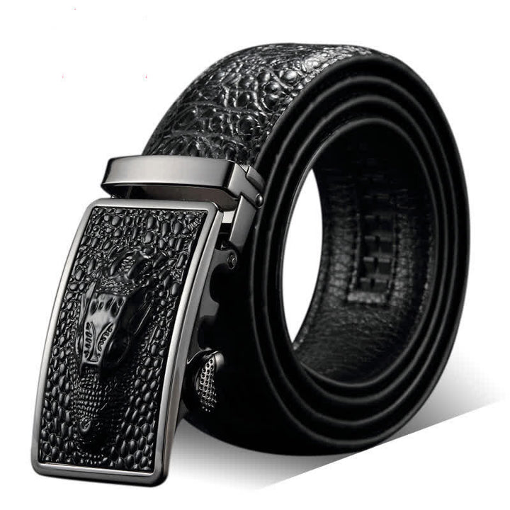 Ceinture en cuir à boucle en forme de tête d'alligator exotique pour homme