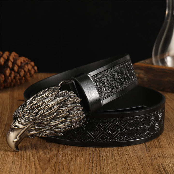 Ceinture en cuir western à tête d'aigle réaliste pour homme