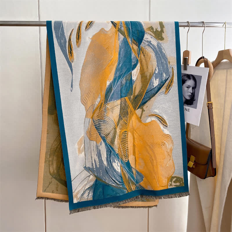 Écharpe épaisse à motif de peinture à l'huile pour femme avec magnifique scène