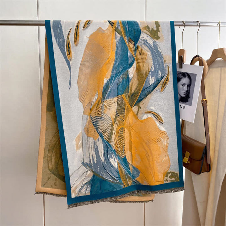 Écharpe épaisse à motif de peinture à l'huile pour femme avec magnifique scène