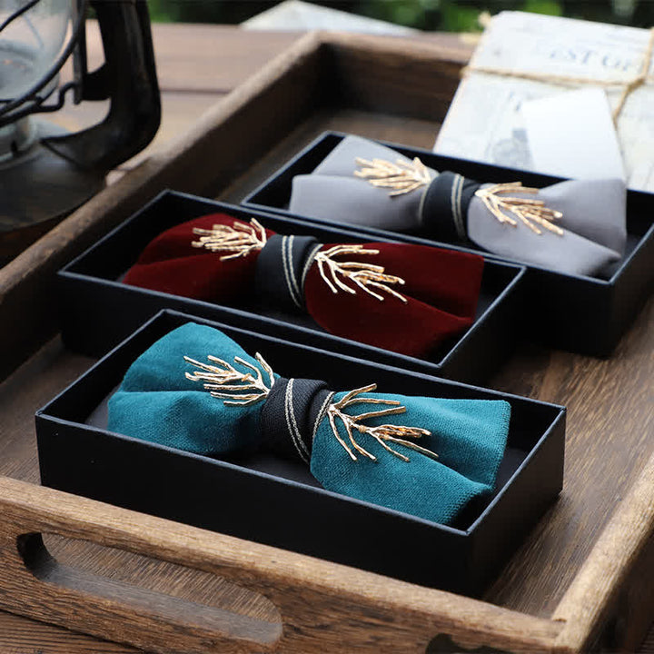 Nœud papillon en velours doré aristocratique pour homme