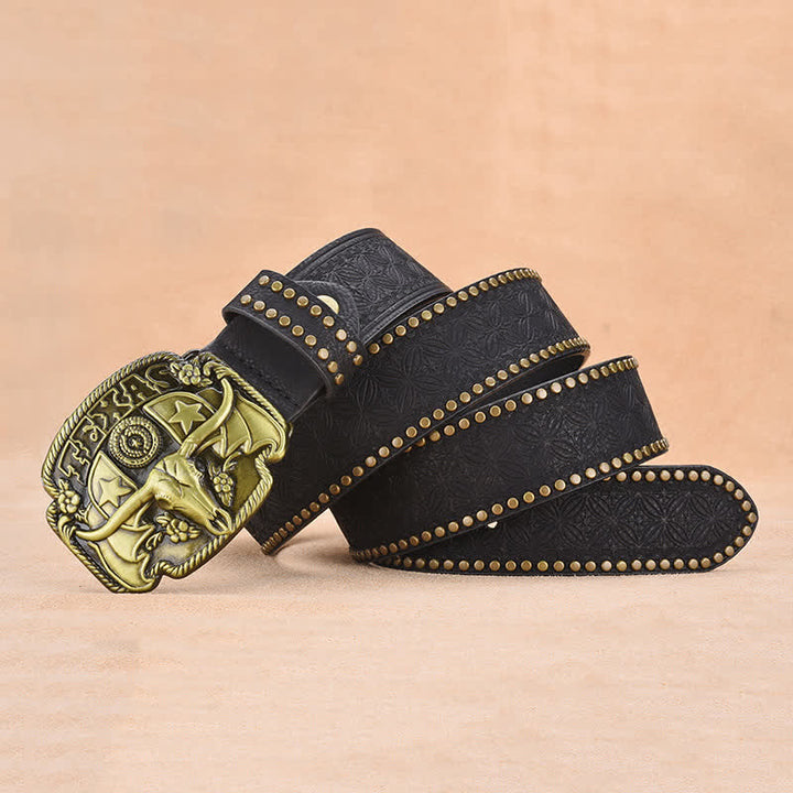 Ceinture en cuir à rivets style bœuf Longhorn antique pour homme