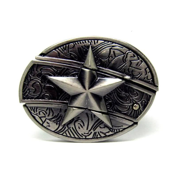 Ceinture en cuir pour homme avec pentagramme et couteau pliant