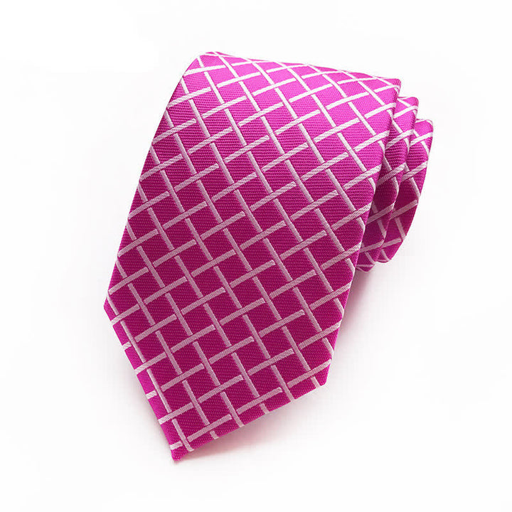 Cravate tissée brillante à carreaux pour homme - Rose foncé - image 5