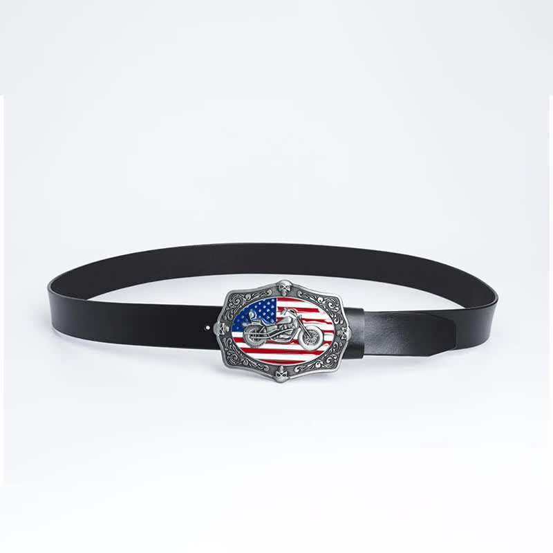 Ceinture en cuir pour homme avec tête de mort et drapeau américain