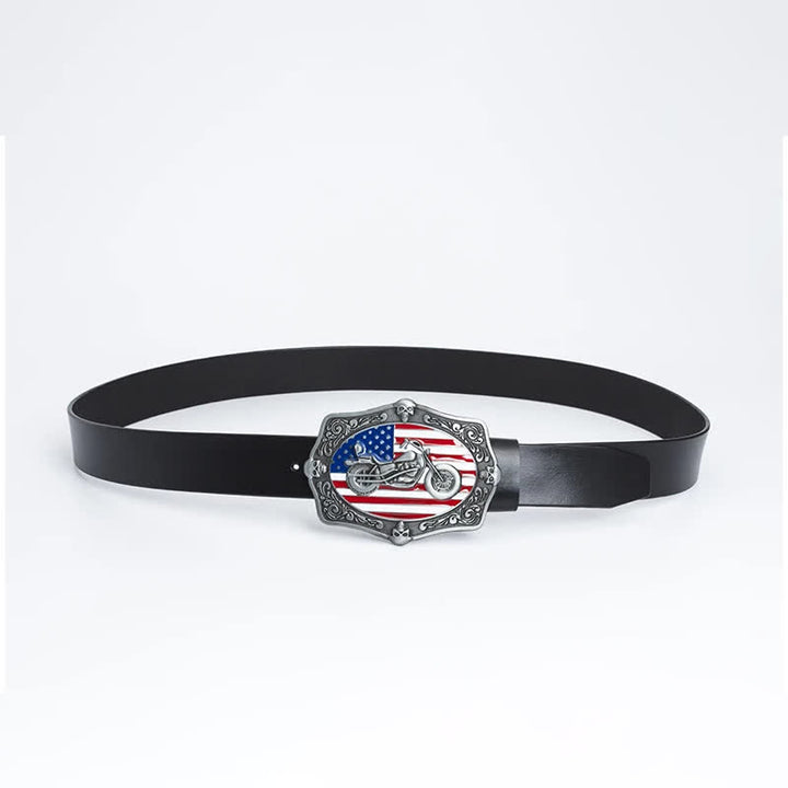 Ceinture en cuir pour homme avec tête de mort et drapeau américain