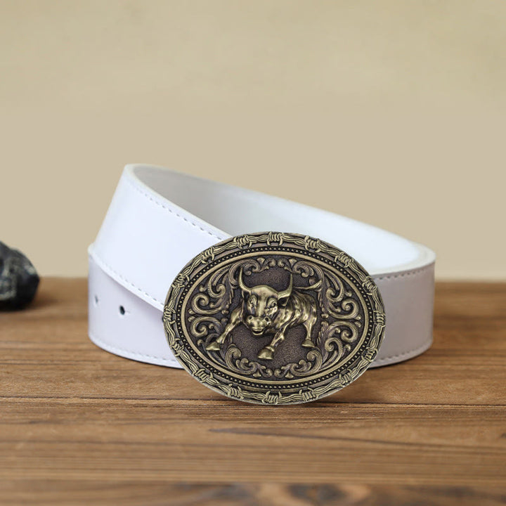 Ceinture en cuir à boucle pour homme avec motif de taureau de cow-boy