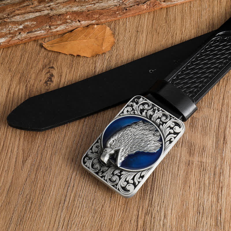 Ceinture rectangulaire en cuir western pour homme avec tête d'aigle à tête blanche