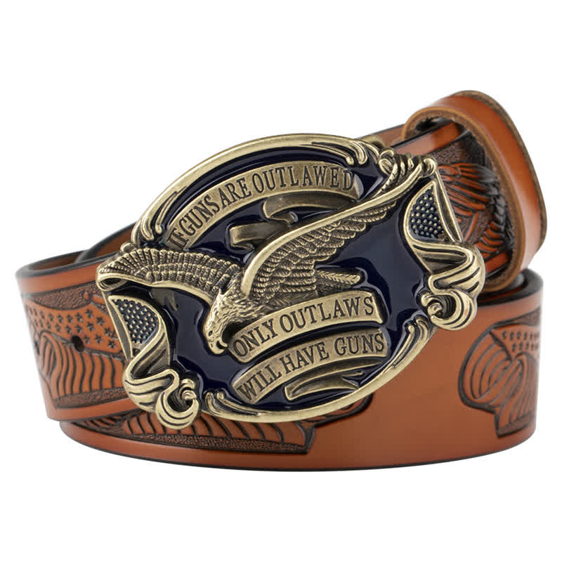 Ceinture en cuir pour homme avec drapeau américain Soaring Eagle