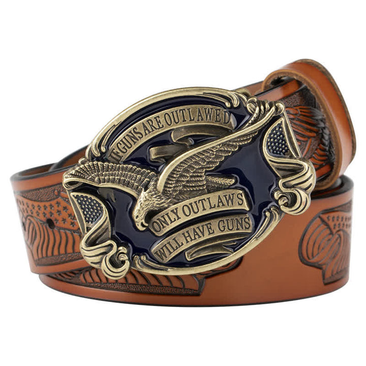 Ceinture en cuir pour homme avec drapeau américain Soaring Eagle