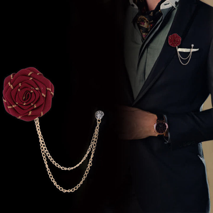Charmante broche à chaîne en forme de rose florale pour homme