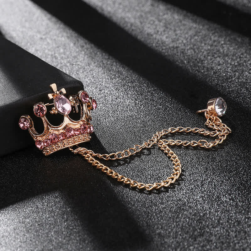 Broche en chaîne et strass pour homme avec couronne rétro - Or et rose - image 12