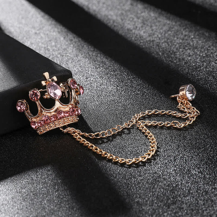 Broche en chaîne et strass pour homme avec couronne rétro - Or et rose - image 12