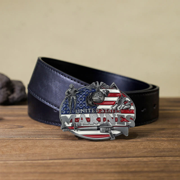 Ceinture en cuir à boucle militaire pour homme des Marines américains