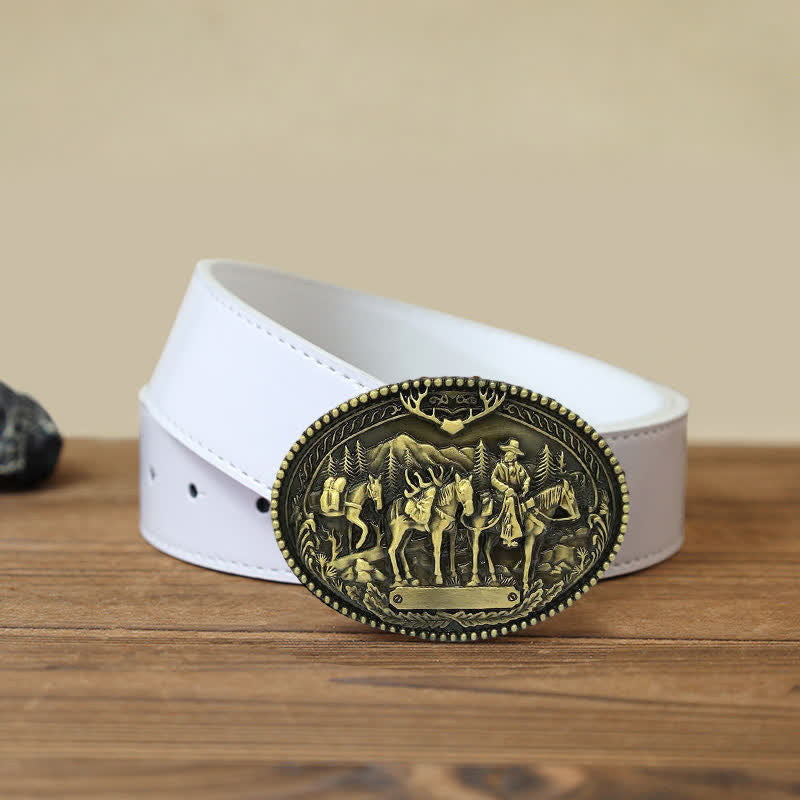 Ceinture en cuir à boucle pour homme avec motif de cheval de cow-boy